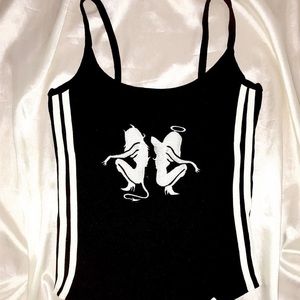 Devil & Angel White Striped Black Bodysuit
